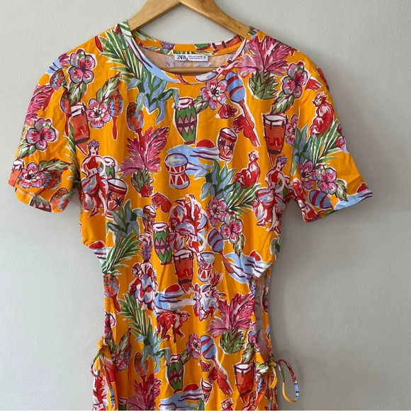 Zara Tropical Jungle Dress with Cutouts Size Large - Picture 4 of 6